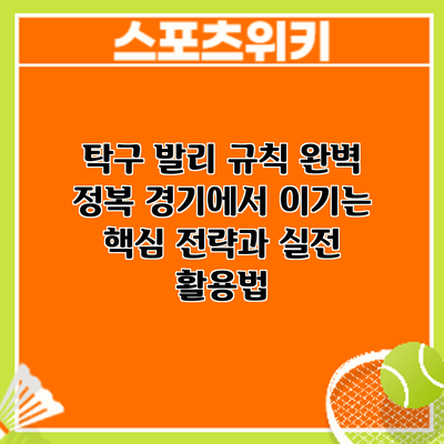 탁구 발리 규칙 완벽 정복: 경기에서 이기는 핵심 전략과 실전 활용법