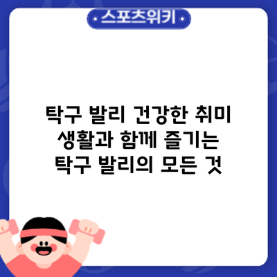 탁구 발리: 건강한 취미 생활과 함께 즐기는 탁구 발리의 모든 것